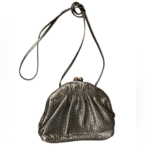 Vintage Etra Genuine Leather Elegant Silver Woven Clutch Bag